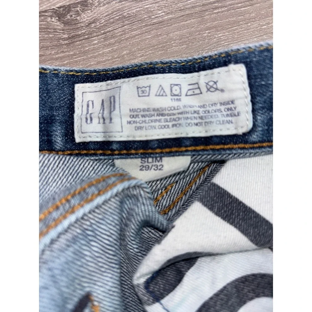 Gap 1969 Slim Fit Jeans Mens 29x32 Distressed Denim Button Fly Pants y2k comfort
